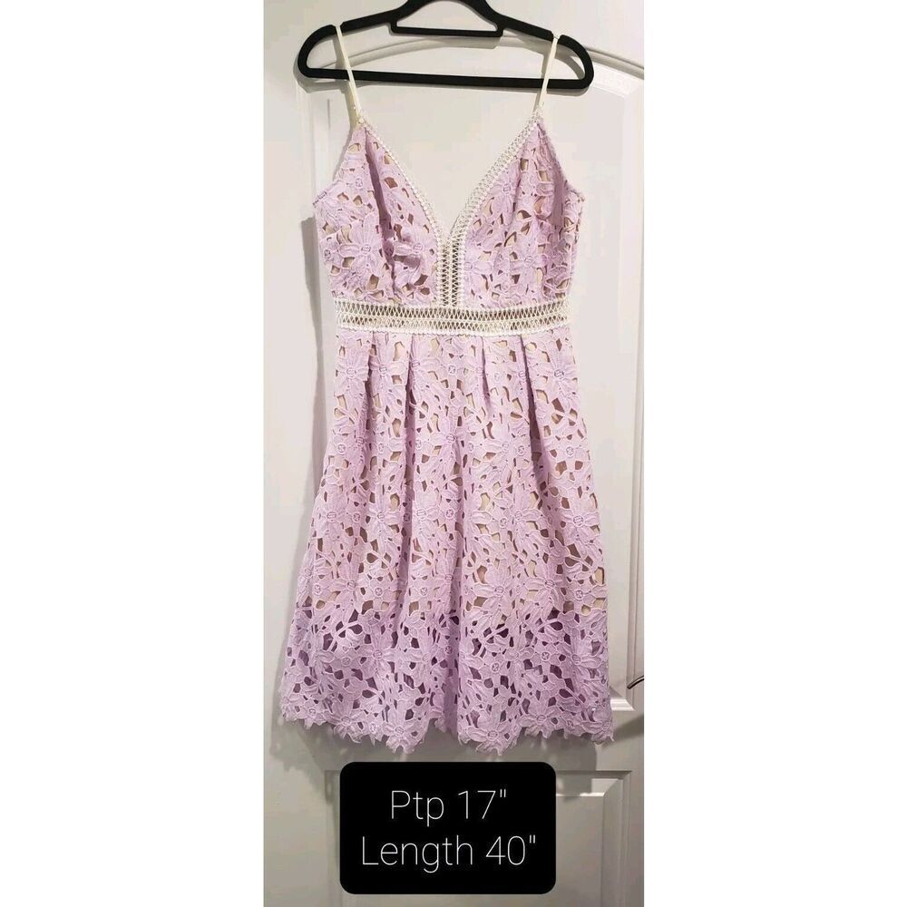 Aqua Lavender Lace Mini Dress with Ivory Trim
